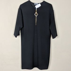 Zara Basic•Gold Zipper Shift Work Wear Dress sz Sm